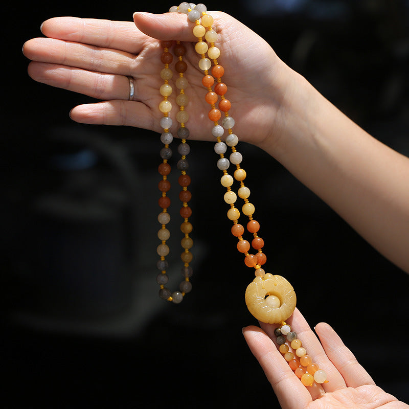 Halskette mit Anhänger aus tibetischer goldener Seide und Jade mit Buddha Stonesn