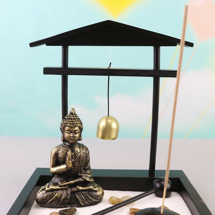 Buddha-Statue, Steine, Meditation, Frieden, Zen-Garten-Set, Heimdekoration