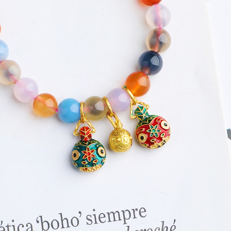 Buddha Stones, buntes Bonbon-Achat-Gold, verschlingendes Biest, Familie, Pfirsich-Harmonie-Charm-Armband