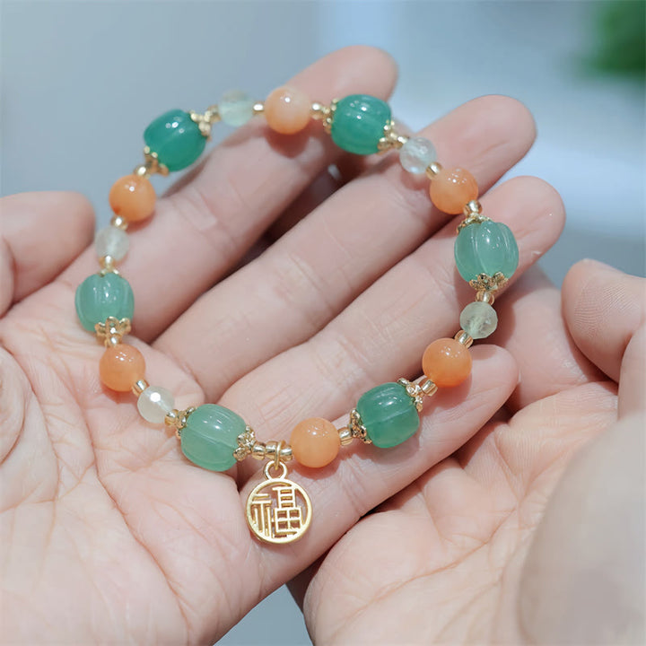 Buddha Stones natürliche goldene Seide Jade Kürbis Perle Fu Charakter Charme Reichtum Armband