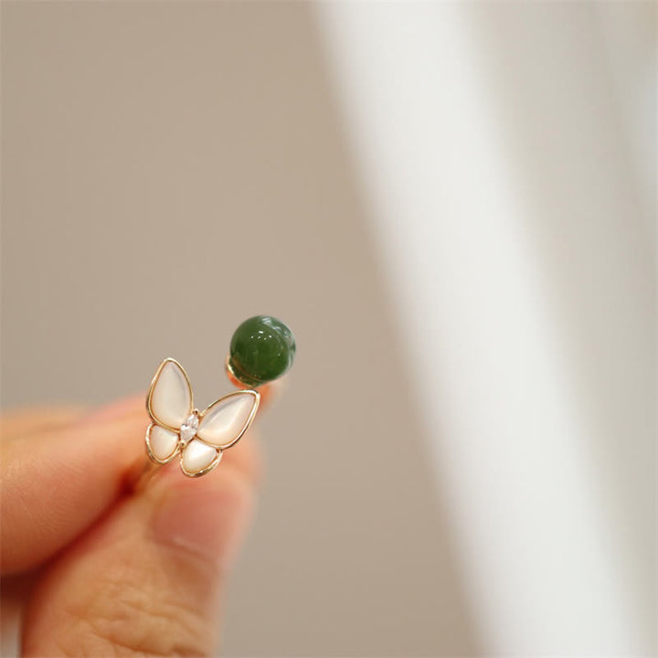 Natürlicher Cyan-Jade-Tridacna-Stein, Schmetterlingsperle, heilende Halskette, Anhänger, Ring, Ohrringe