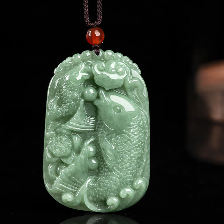 Buddha Stones, natürlicher Jade-Koi-Fisch, Lotus, Reichtum, Wohlstand, Halsketten-Anhänger