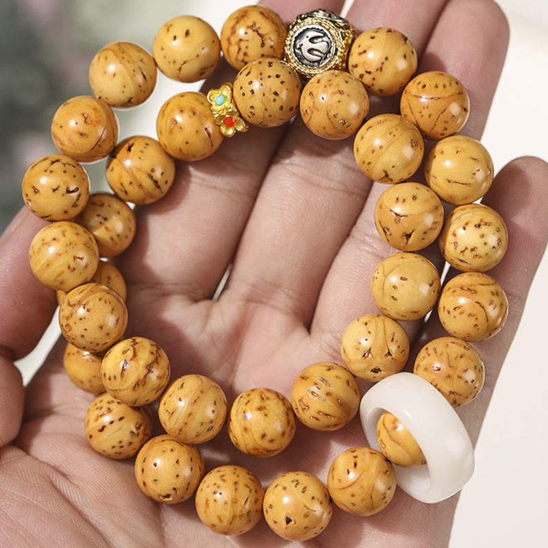 Buddha Stones, tibetisches Natur-Lila-Gold-Ratten-Bodhi-Samen-Reichtum, doppelt gewickeltes Armband