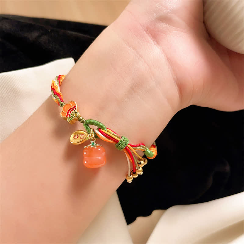 Buddha Stones Persimmon Red Achat Strength Reincarnation Knot Braid String Armband