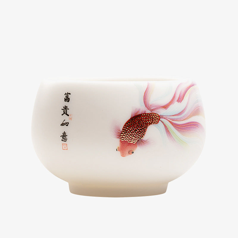 Buddha Stones Koi Fisch Weiß Porzellan-Keramik-Teetasse Kung-Fu-Teetasse