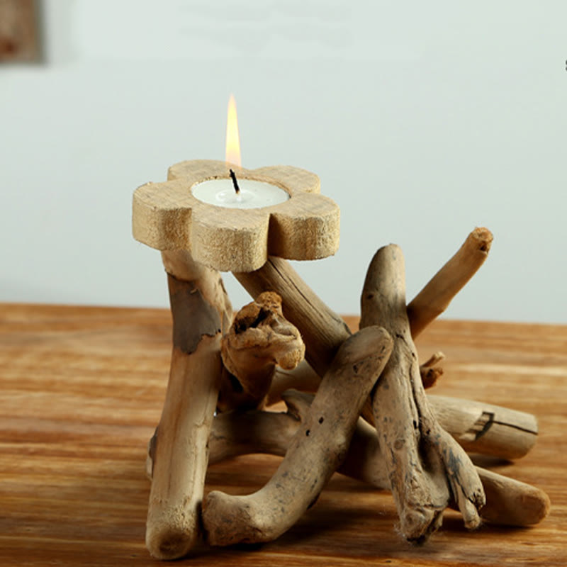 Buddha Stones Blumenmuster Holz Kerzenständer Home Kerzenhalter Dekoration