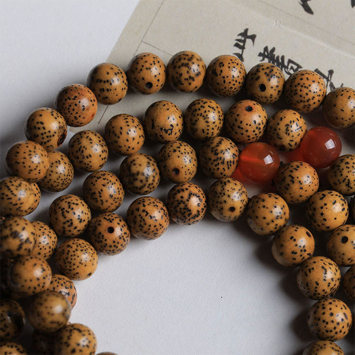 Buddha Stones, 108 Mala-Perlen, Bodhi-Samen, roter Achat, Glücksbringer-Armband