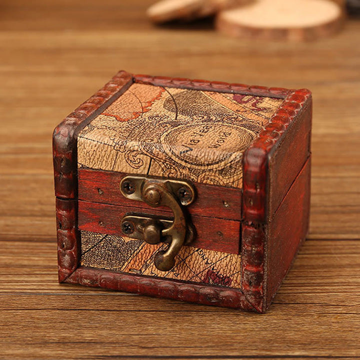 Buddha Stones Retro Kleine Quadratische Holz Schmuck Box Lotus Gras Blume Traube Kupfer Münze Narzisse Schmuck Lagerung Box