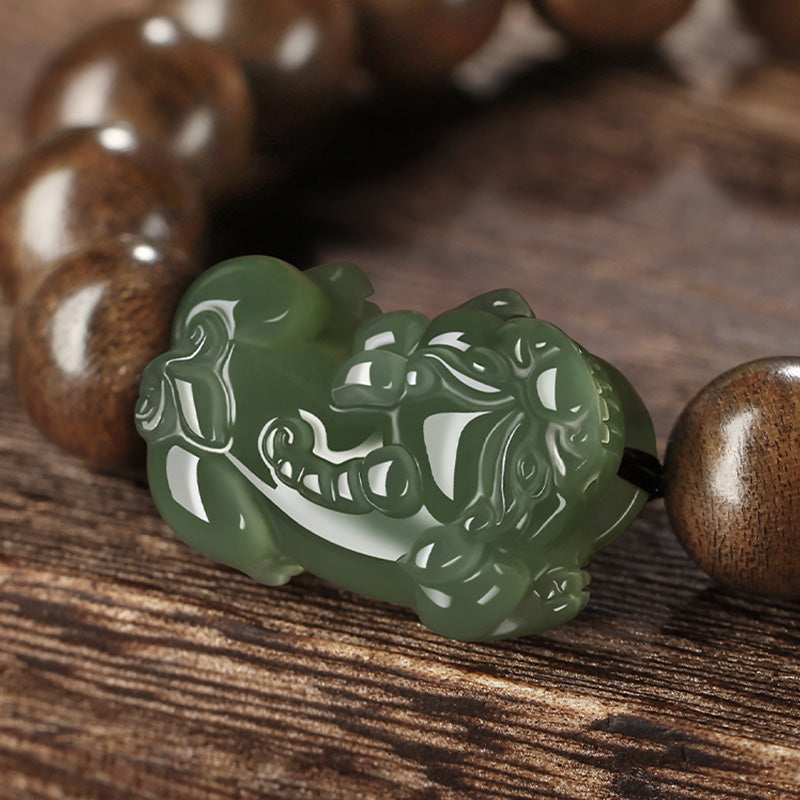 Buddha Stones 925 Sterling Silber Brunei Agarwood PiXiu Jade Peace Strength Armband