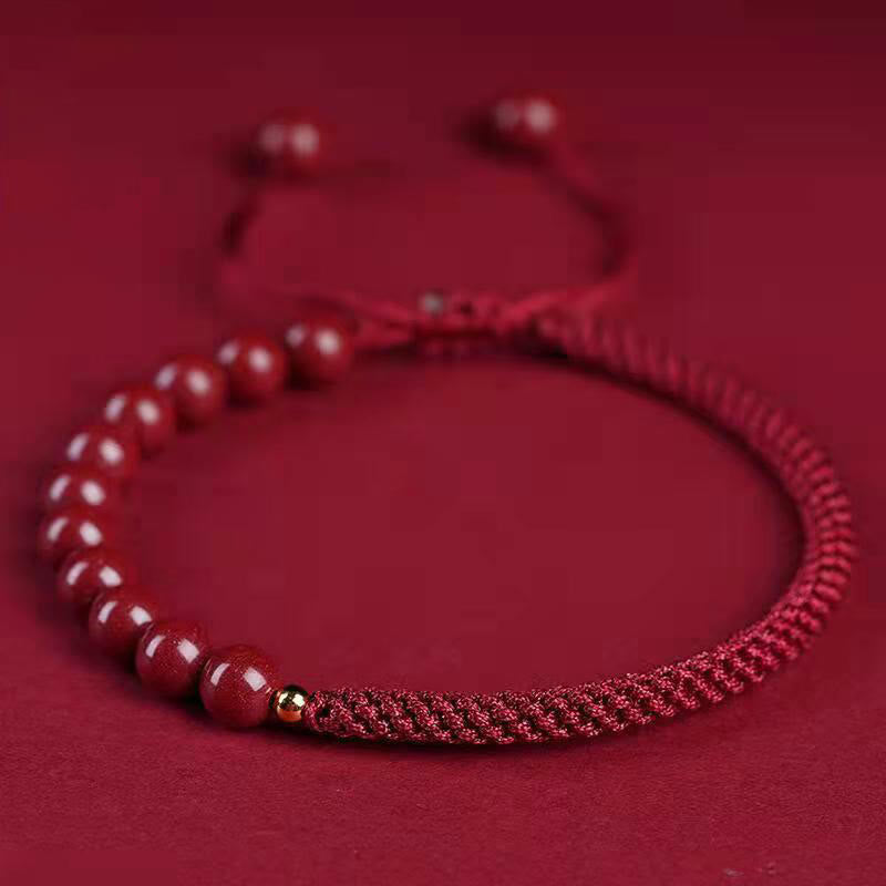 Buddha Stones Natural Cinnabar King Kong Knot Blessing String Armband