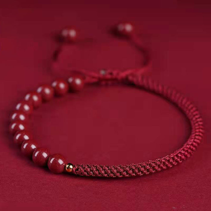 Buddha Stones Natural Cinnabar King Kong Knot Blessing String Armband