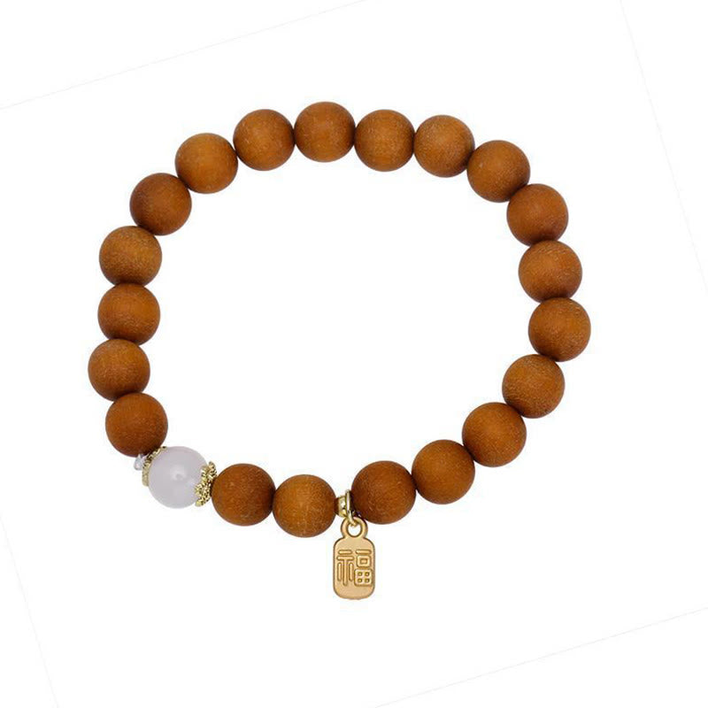 Buddha Stones Sandelholz Katzenauge Fu Charakter Charm Schutzarmband