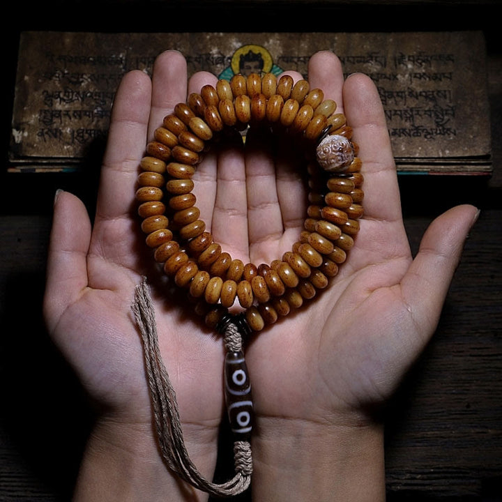 Buddha Stones Tibet 108 Mala Perlen Yak Knochen Dreiäugige Dzi-Perle Halten Sie böse Geister fern