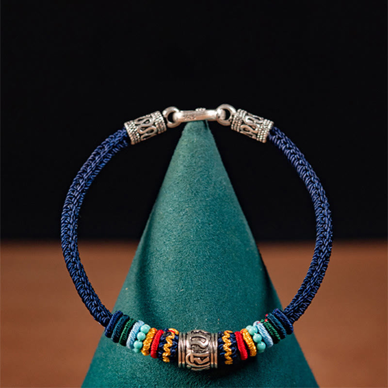 Buddha Stones Handgefertigtes geflochtenes Armband aus 925er-Sterlingsilber, tibetisches Om Mani Padme Hum Purity