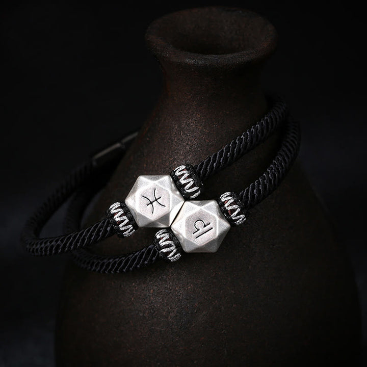 Buddha Stones 999 Sterling Silber 12 Sternbilder des Tierkreises Schutz Handgefertigtes Schnurarmband