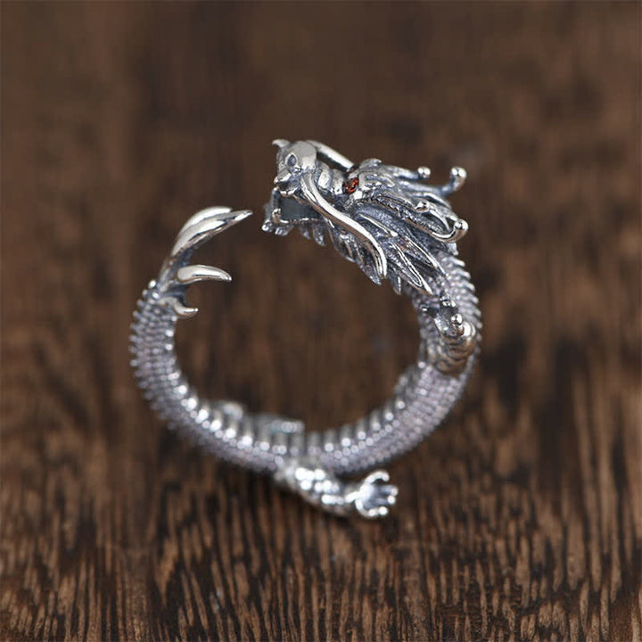 925 Sterling Silber Drachen-Glücksschutzring