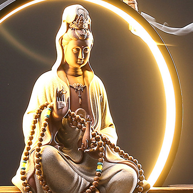 Buddha Stones Buddha Avalokitesvara Keramik Lotus Entspannung Räuchergefäß Dekoration
