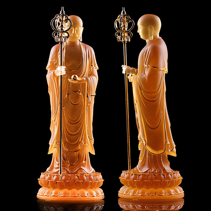 Buddha Stones, handgefertigte Ksitigarbha-Bodhisattva-Figur, Liuli-Kristallkunststück, Gelassenheitsstatue, Heimdekoration