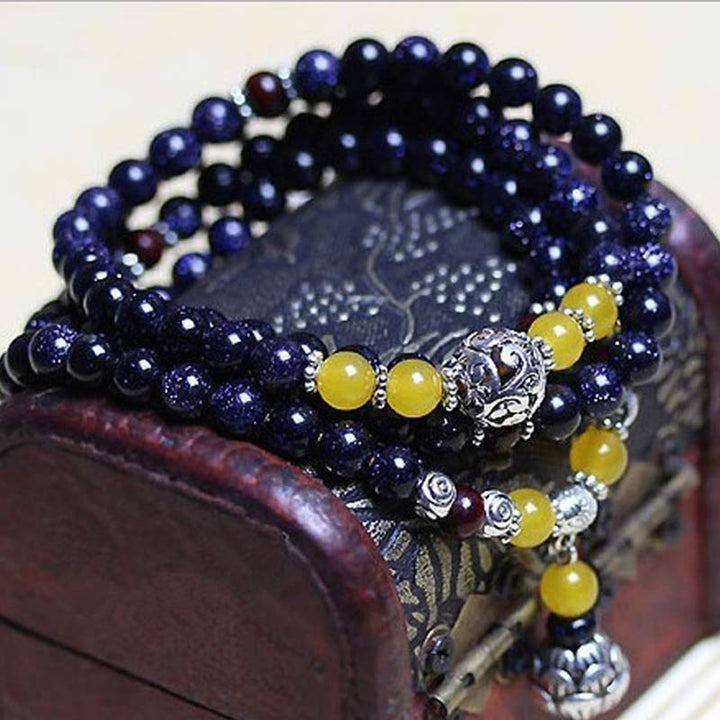 Buddha Stones, blauer Sandstein, Reichtums-Charm-Armband, Mala