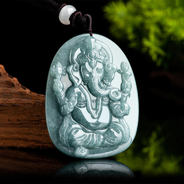 Buddha Stones Natürliche Jade Ganesh Ganpati Elefant Schutz Amulett Halskette Anhänger