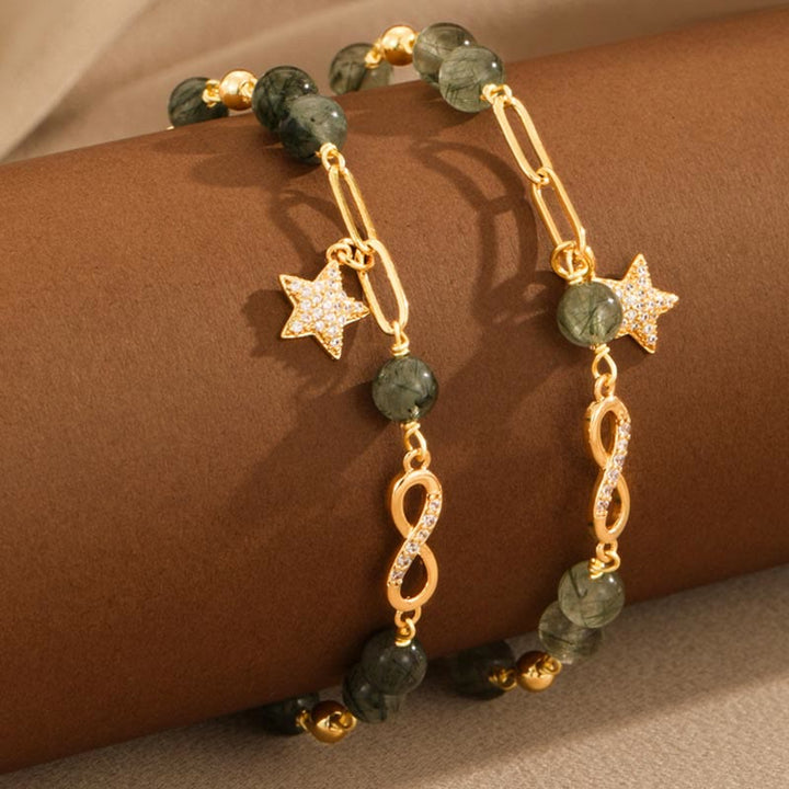 Buddha Stones 14K Gold Grüner Rutilquarz Möbius Loop Eternal Love Star Schutzarmband