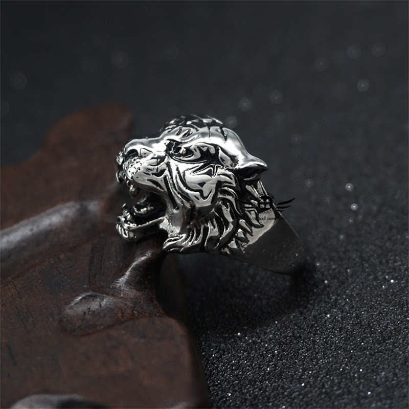 Herren-Tier-Tigerkopf-Titanstahl-Balance-Calm-Punk-Rock-Biker-Ring