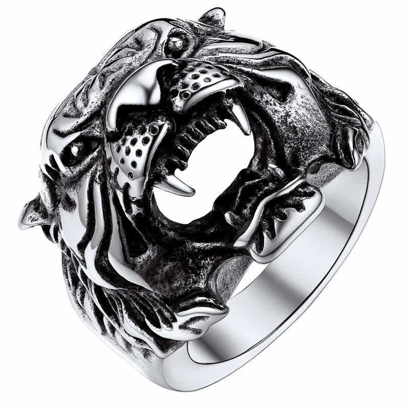 Herren-Tier-Tigerkopf-Titanstahl-Balance-Calm-Punk-Rock-Biker-Ring