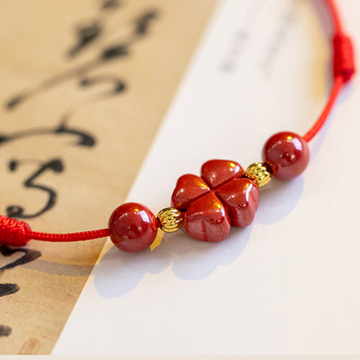 Buddha Stones, vierblättriges Kleeblatt, Zinnober, Segen, ruhiges Armband, Fußkettchen