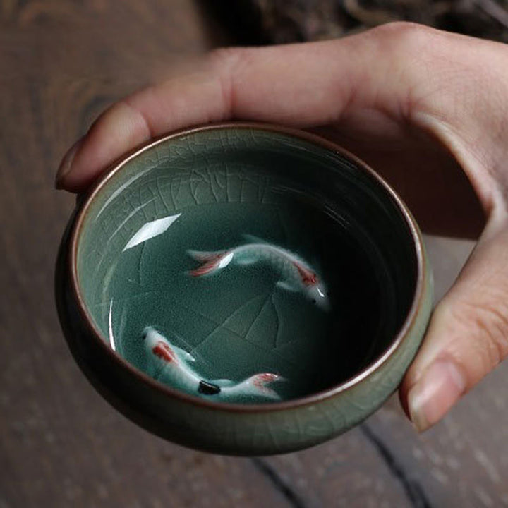 Buddha Stones, bunte Koi-Fische, Keramik-Teetasse, Kung-Fu-Teetasse, Schüssel