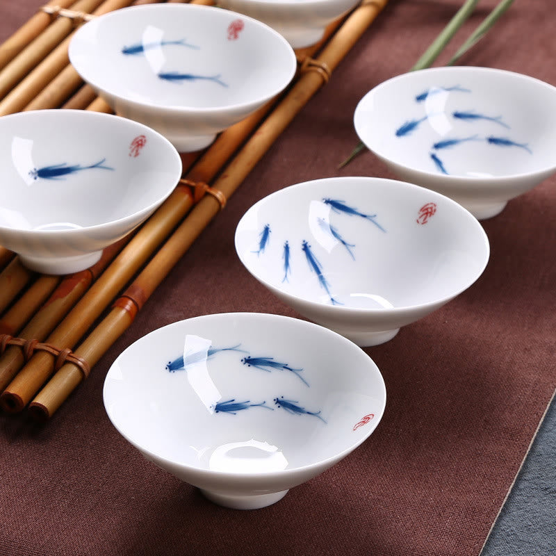 Buddha Stones Jingdezhen blaue und Weiß Porzellan-Koi-Fisch-Teetasse aus Keramik, Kung-Fu-Teetassen