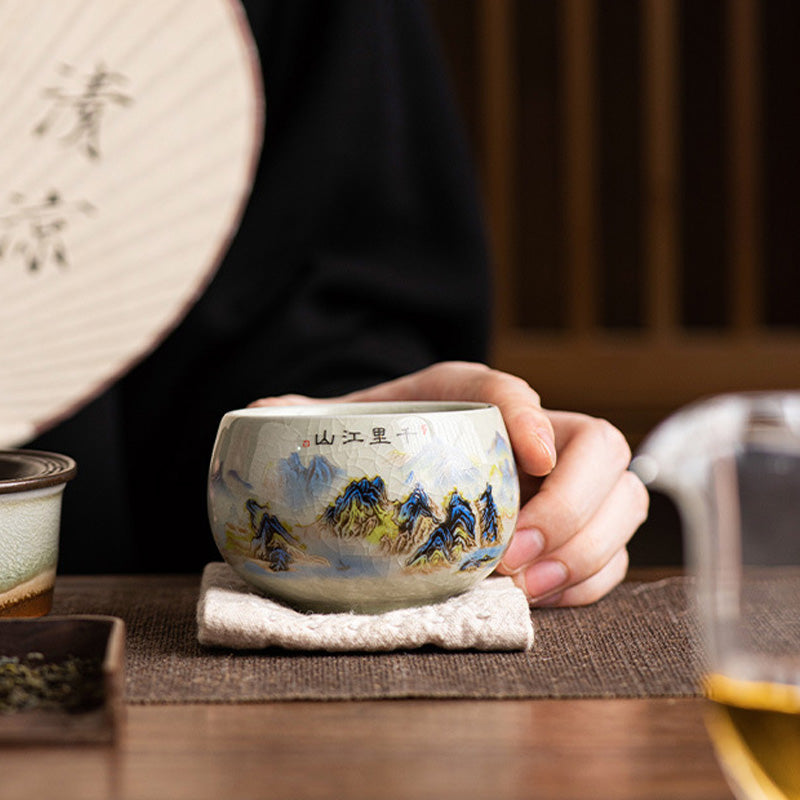 Buddha Stones, ein Panorama von Flüssen und Bergen, Keramik-Teetasse, Kung-Fu-Teetasse, 150 ml