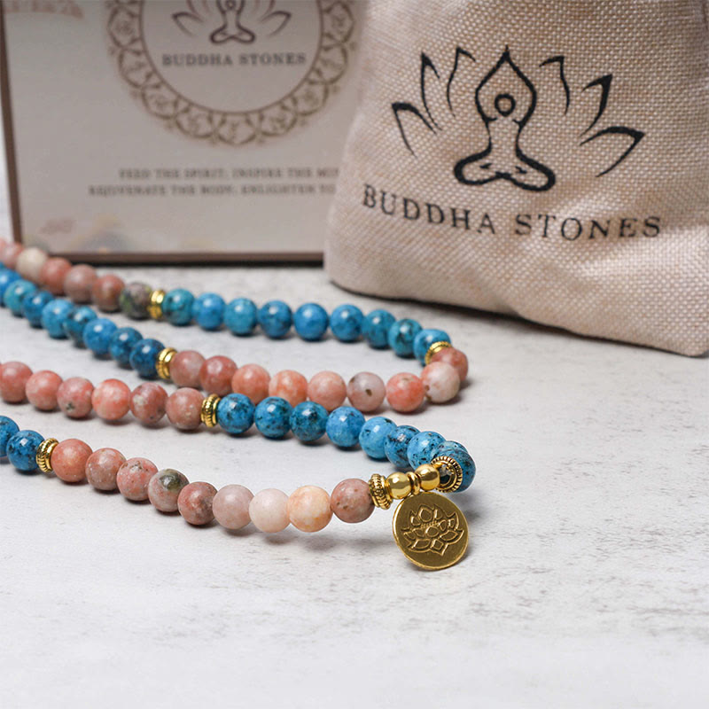 Buddha Stones 108 Mala Perlen Apatit Roter Stein Lotus Meditation Gebetsperlen Armband