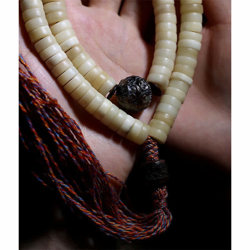 Tibetisches Mala-Armband mit 108 Mala-Perlen, Yak-Knochen, Gleichgewicht, Stärke