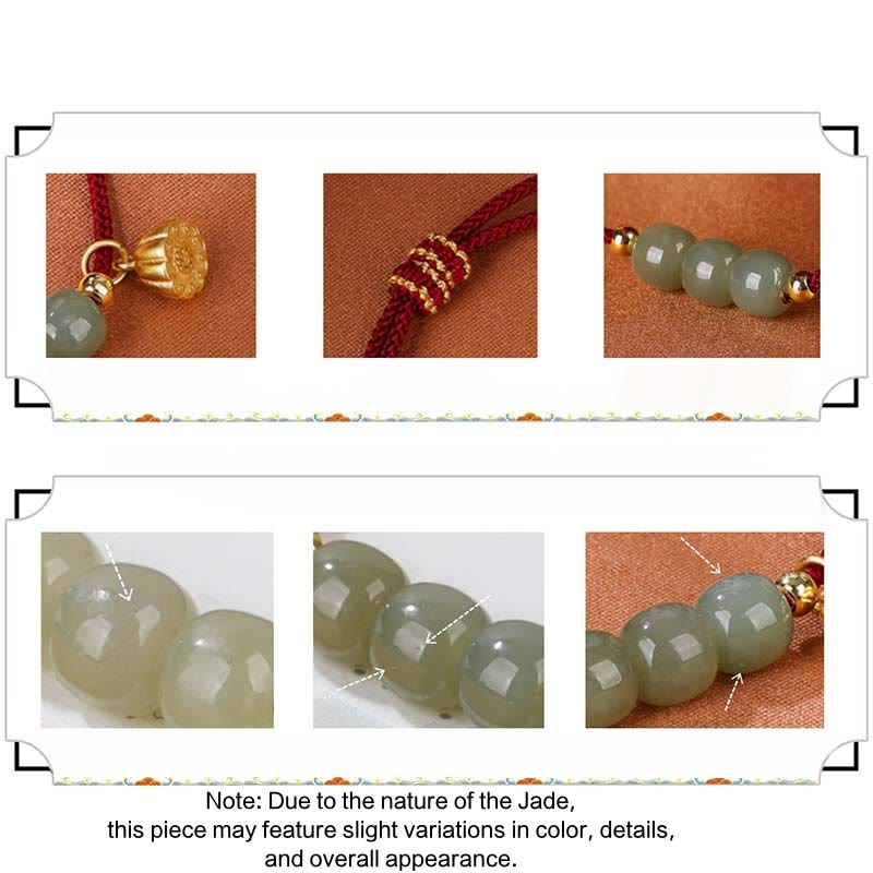 Buddha Stones Handgefertigtes Hetian-Jade-Perlen-Lotus-Pod-Wohlstands-Glück-geflochtenes Armband