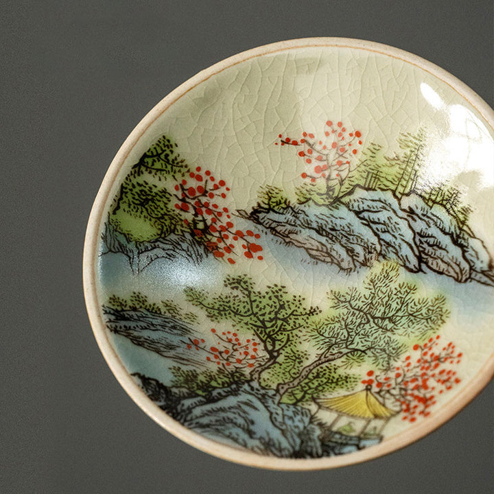 Buddha Stones Kiefer Berg Wald Landschaft Keramik Gaiwan Sancai Teetasse Kung Fu Teetasse und Untertasse mit Deckel