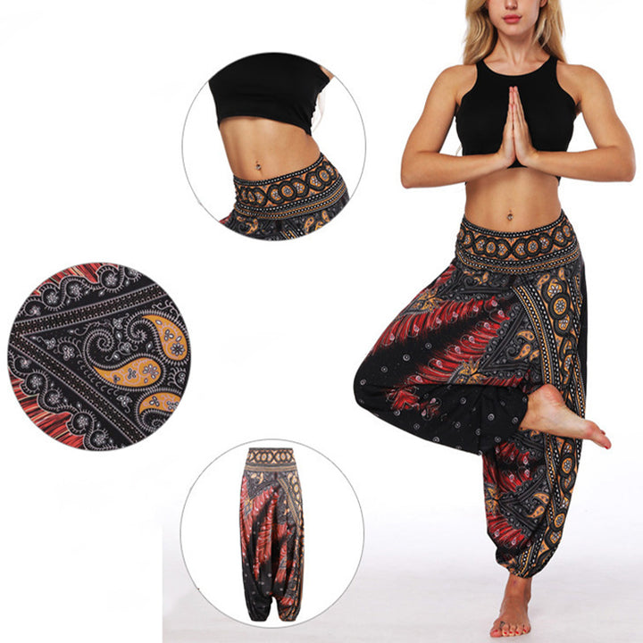 Buddha Stones Boho Hose Hippie Harem Smocked Waist Hose Sport Fitness Tanz Damen Yoga Hose
