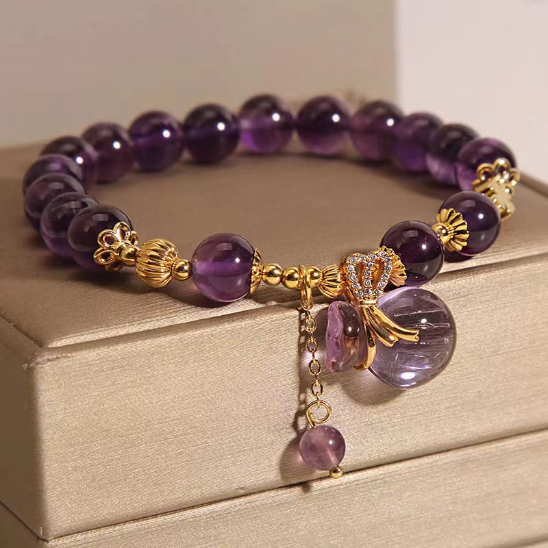 Buddha Stones Natürliches Amethyst-Kristall-Geldbeutel-Charm-Positiv-Armband