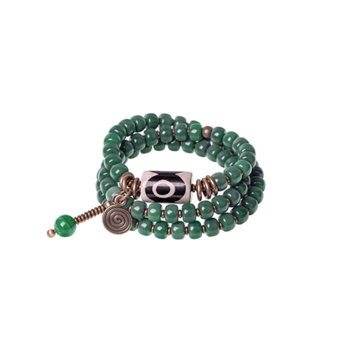 Cyan Bodhi Seed Dzi Bead Wisdom Peace Dreifach-Wickelarmband