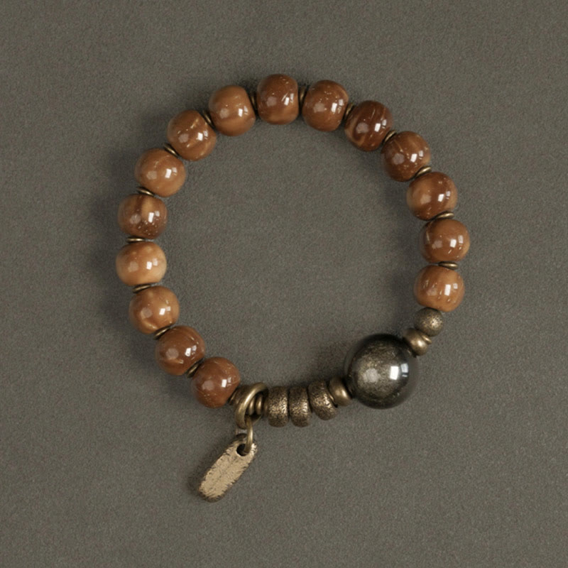 Armband mit Buddha Stonesn, Kuka-Samen, Tigerauge, Goldglanz, Obsidian, Kupfer, Reichtum, Glück