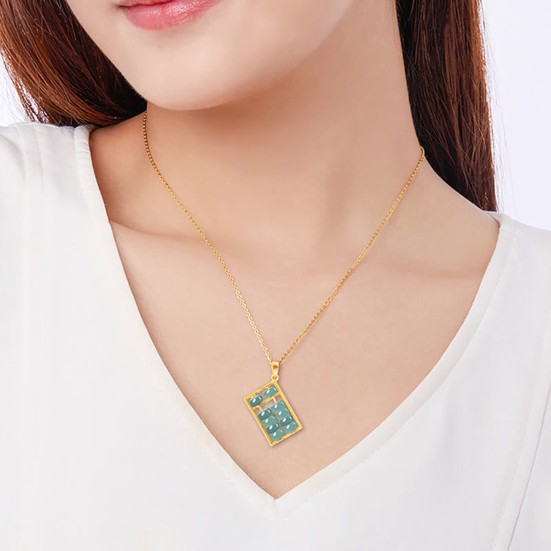 Halskettenanhänger mit Buddha Stonesn aus 925er-Sterlingsilber, natürlicher Jade, Abakusmuster, Fülle