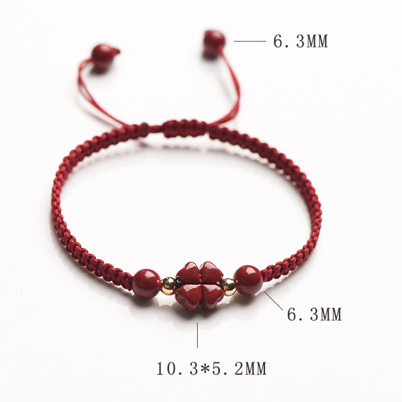 Buddha Stones, vierblättriges Kleeblatt, fünfblättriges Zinnober-Segen-Armband mit roter Schnur