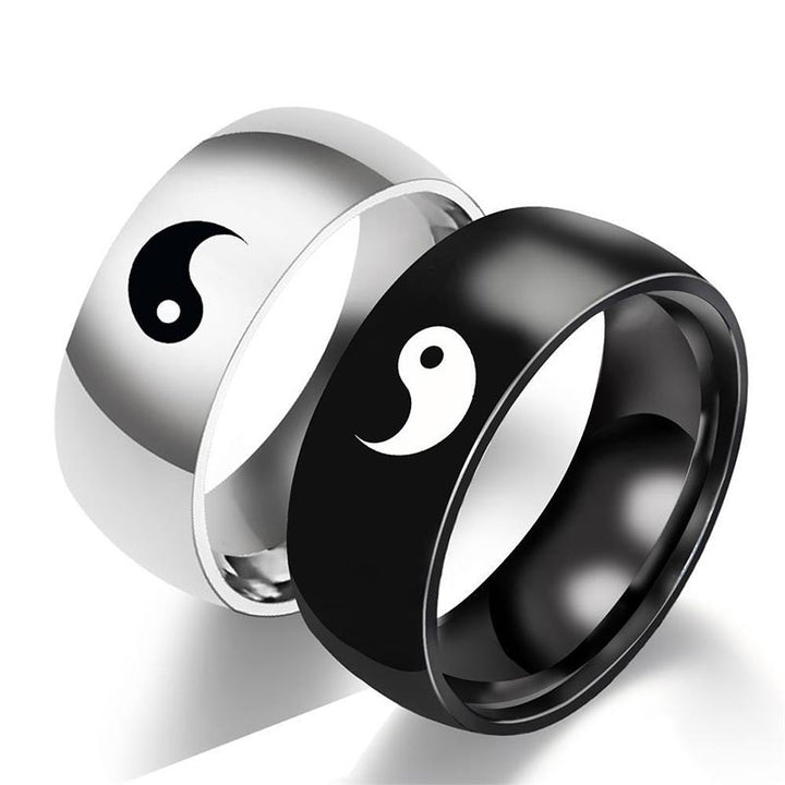 Buddha Stones Yin Yang Balance Paarring aus Titanstahl