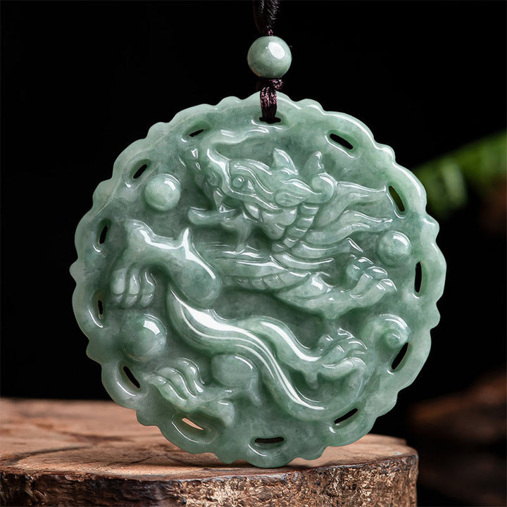Buddha Stones, chinesisches Sternzeichen, Drache, Phönix, rund, Jade, Glückskette, Anhänger