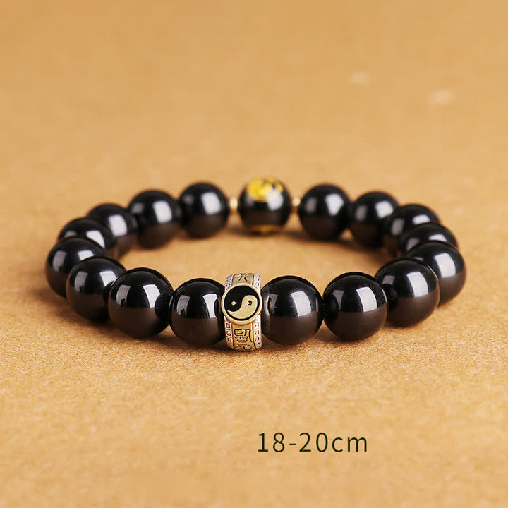 Buddha Stones 925 Sterling Silber Schwarz Obsidian Gold Glanz Obsidian Silber Glanz Obsidian Yin Yang Schutzarmband