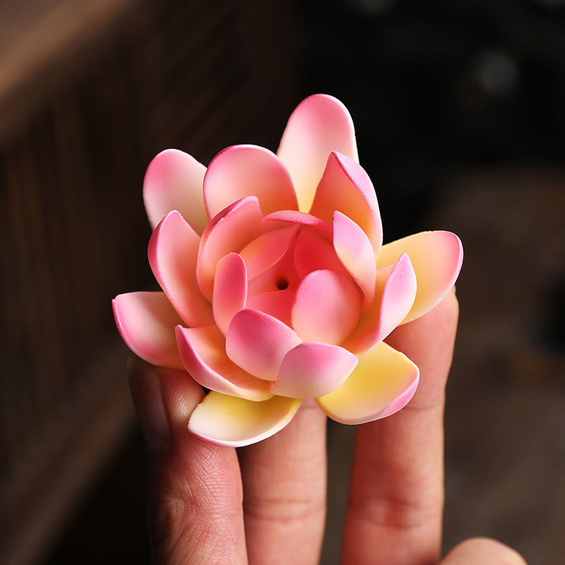 Buddha Stones, Buddha-Hand, Lotus, Erleuchtung, LED-Licht, lila Ton, Keramik-Räuchergefäß, Dekoration