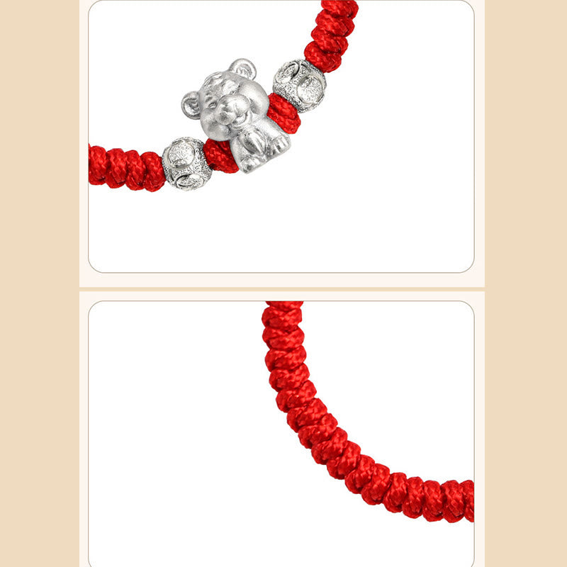 Buddha Stones 999 Sterling Silber Chinesisches Sternzeichen Rotes Seil Glück Handgefertigtes Kinderarmband