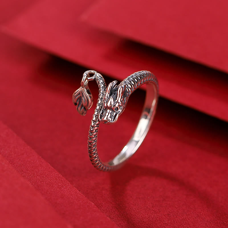 Buddha Stones 925 Sterling Silber Vintage Jahr des Drachen Glück Schutz Stärke verstellbarer Ring
