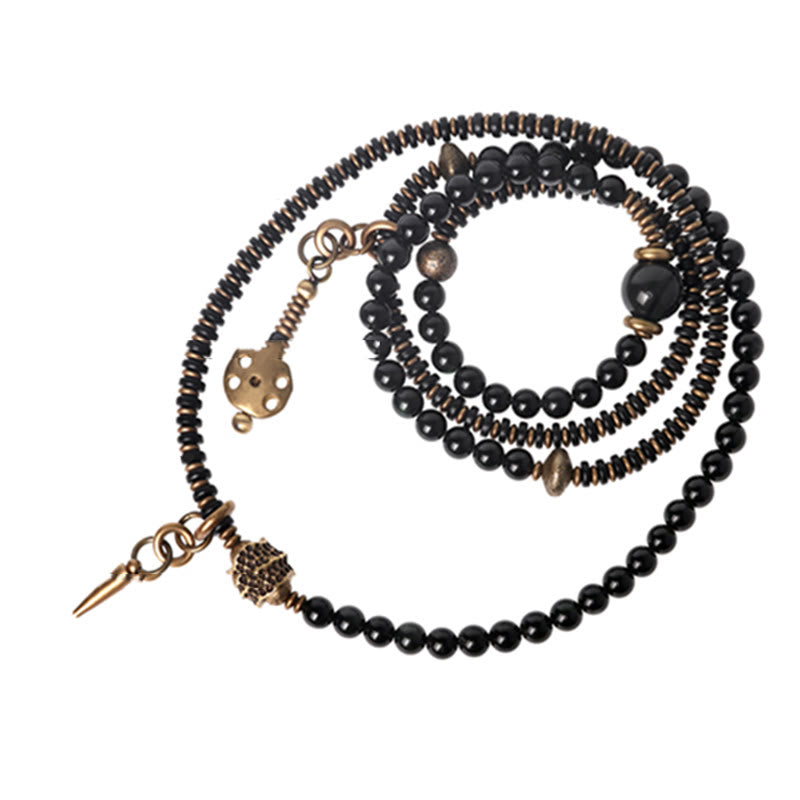 Buddha Stones Regenbogen-Obsidian-Ebenholz-Kupfer-positives mehrschichtiges Armband