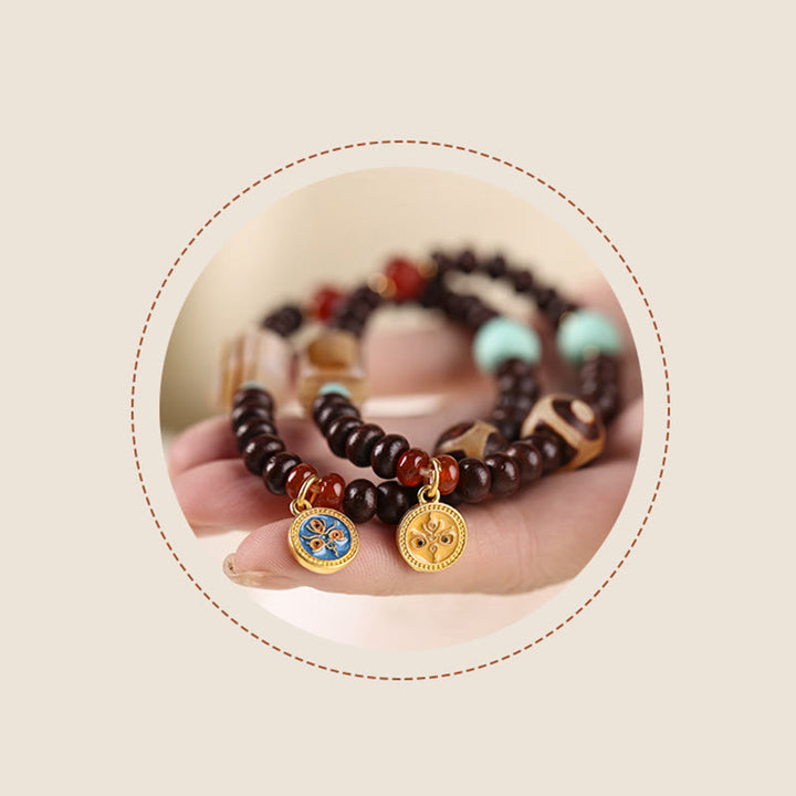 Buddha Stones, natürliches Tibet-Lila-Bodhi-Samen-Dzi-Perlen-Armband, Gott des Reichtums, Weisheit