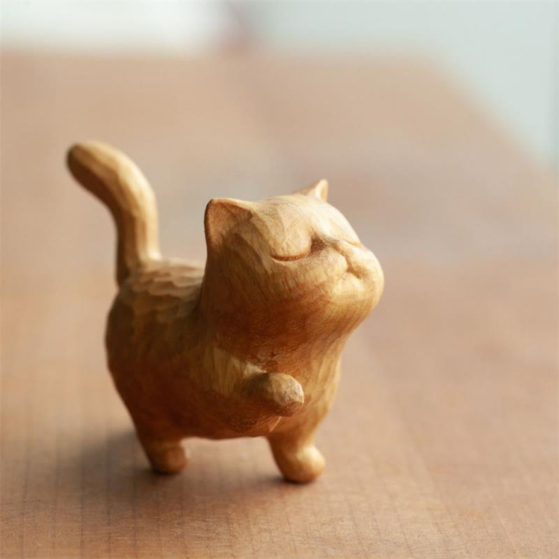 Buddha Stones Mini Thuja Sutchuenensis Buchsbaum Süße Katze Kätzchen Geschnitzte Wohlstandsdekoration